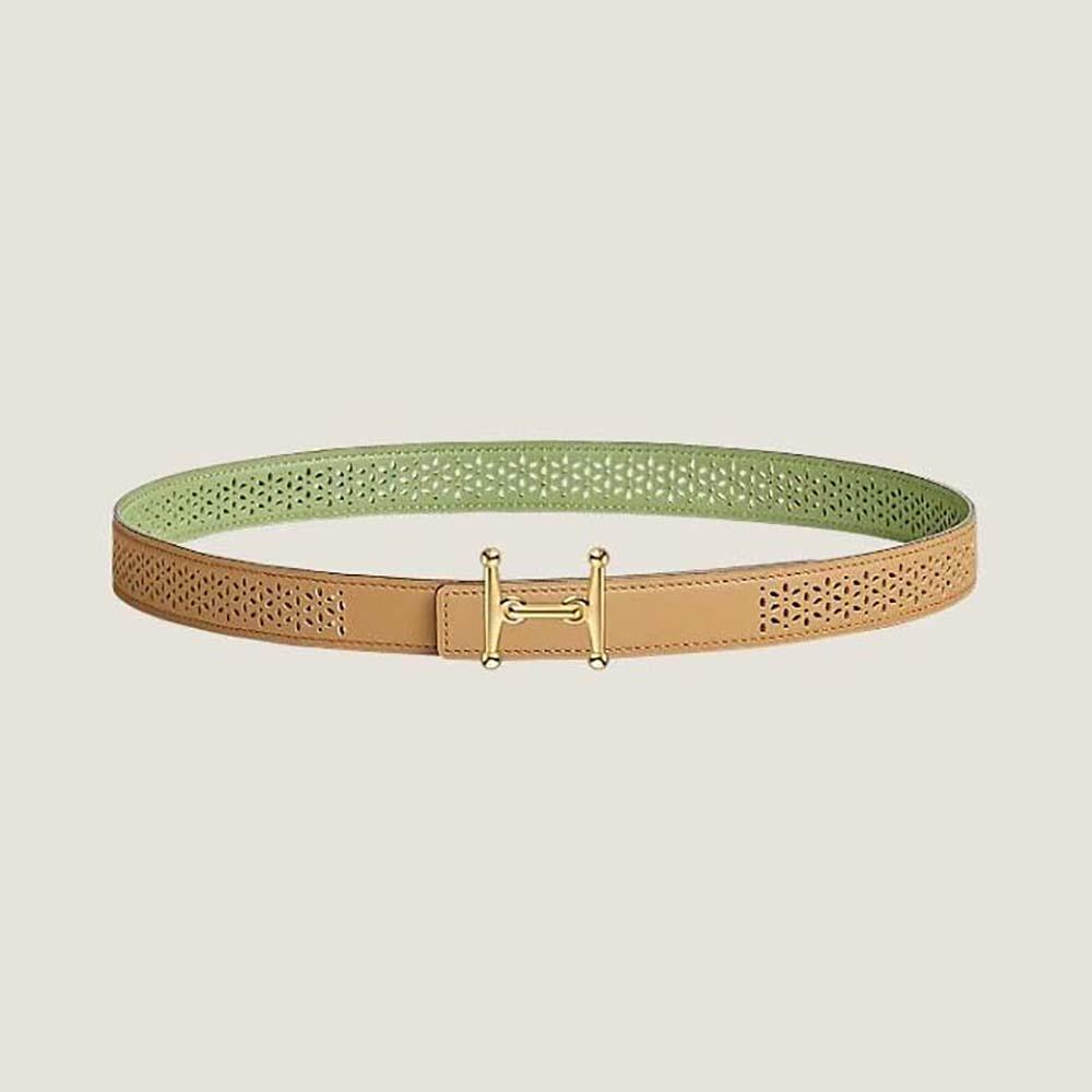 Hermes Women Mors H Belt Buckle &amp; Reversible Leather Strap 24 mm-Green